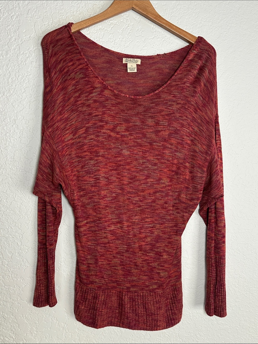 Lucky Brand Rust Red Marled Knit Sweater Dolman Slouchy Boho Casual XL